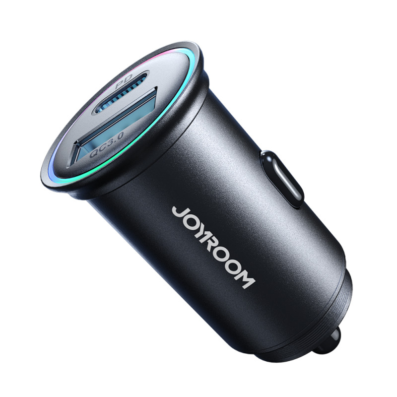 Mini automobilinis įkroviklis 60W USB-A QC3.0 USB-C PD juodas