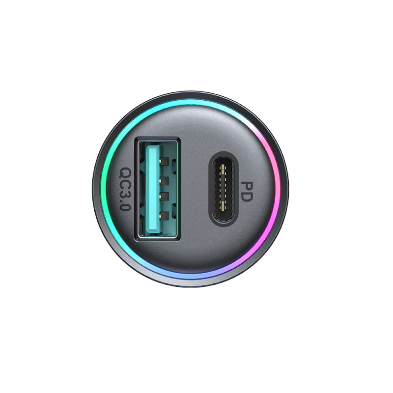 Mini automobilinis įkroviklis 60W USB-A QC3.0 USB-C PD juodas