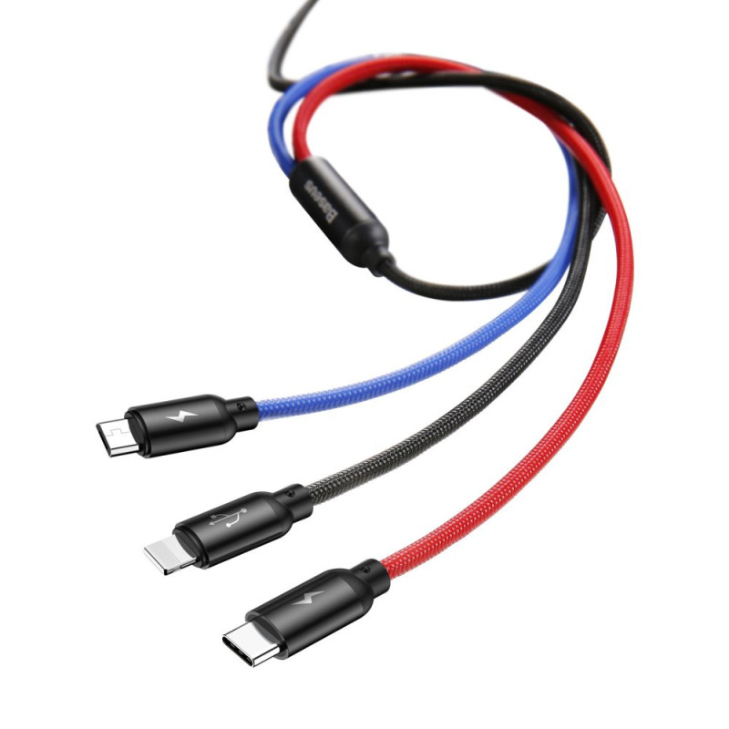 Patvarus kabelis 3in1 USB microUSB iPhone...