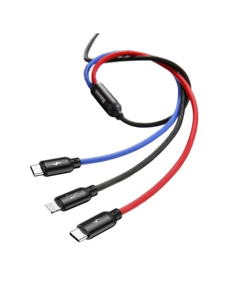 Patvarus kabelis 3in1 USB microUSB iPhone Lightning USB-C 3.5A 1.2M juodas