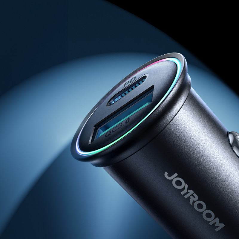 Mini automobilinis įkroviklis 60W USB-A QC3.0 USB-C PD juodas