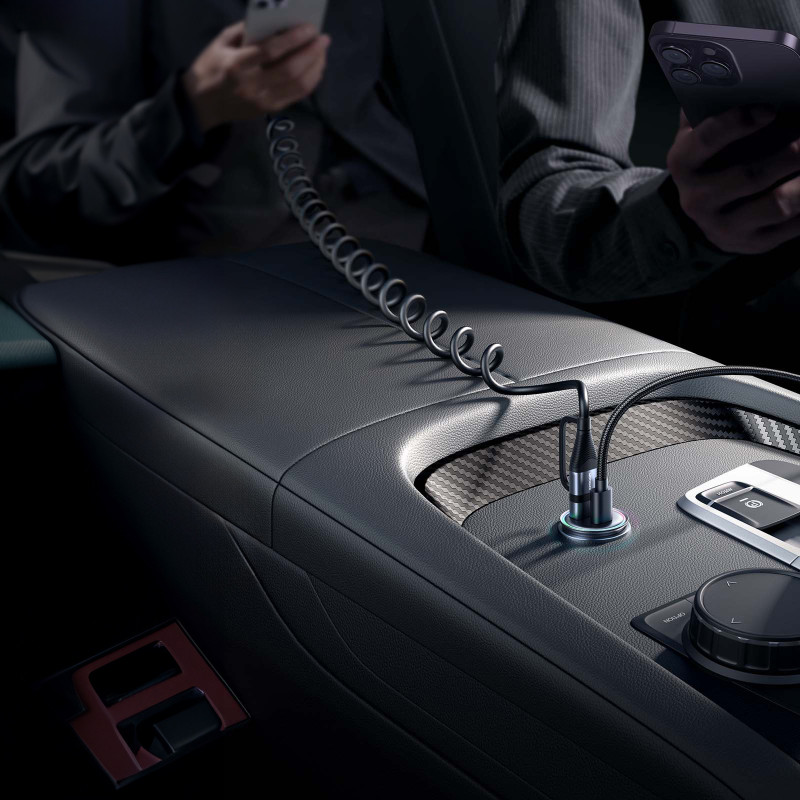 Mini automobilinis įkroviklis 60W USB-A QC3.0 USB-C PD juodas