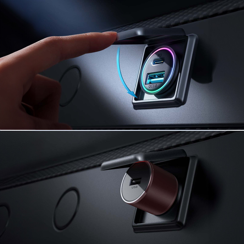 Mini automobilinis įkroviklis 60W USB-A QC3.0 USB-C PD juodas