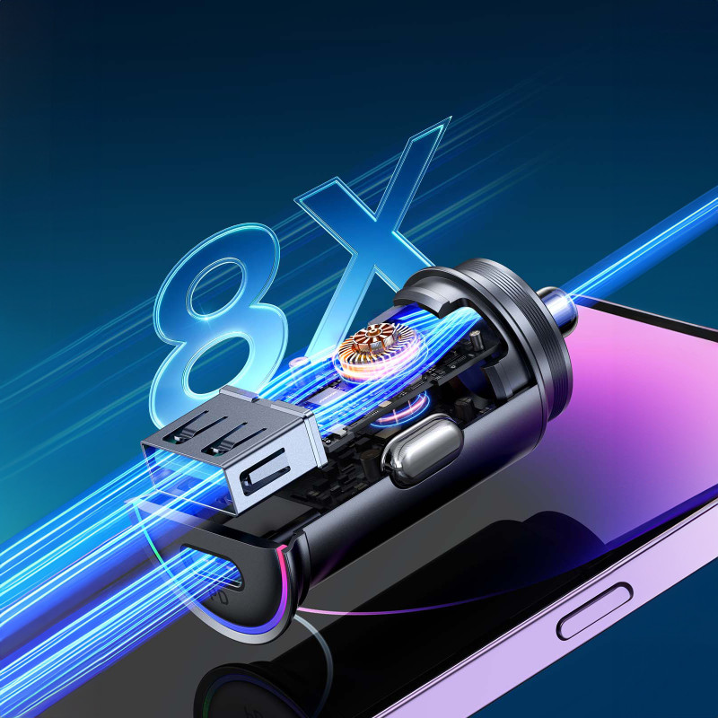 Mini automobilinis įkroviklis 60W USB-A QC3.0 USB-C PD juodas
