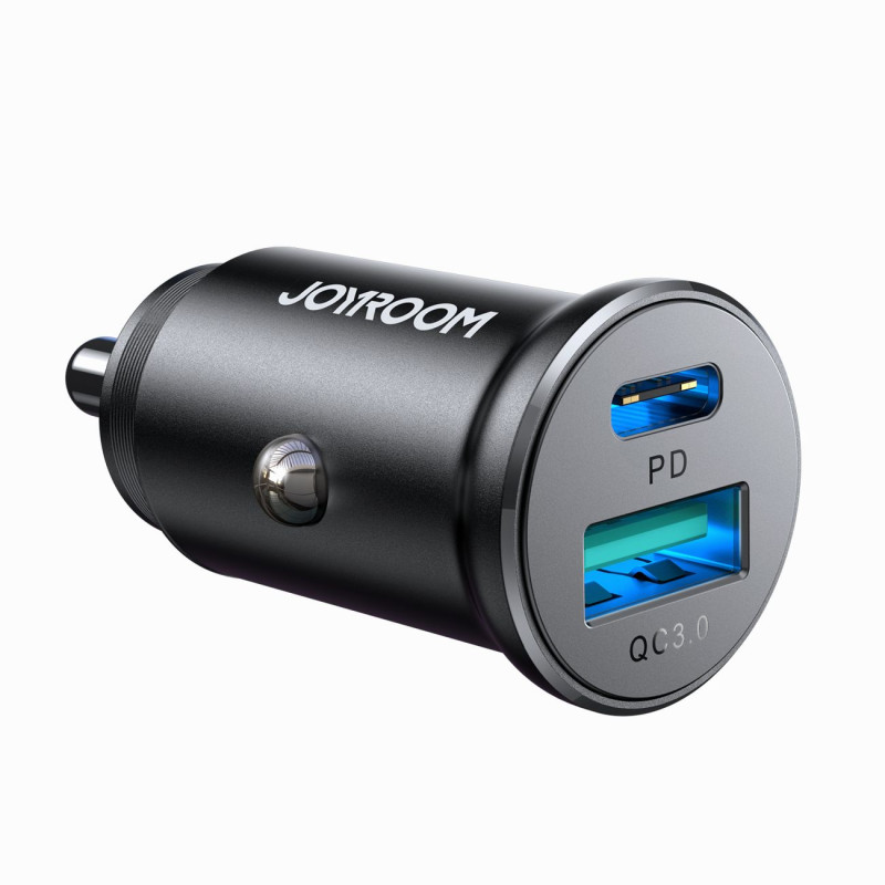 
Mini automobilinis įkroviklis 30W USB-A QC3.0 USB-C PD juodas

