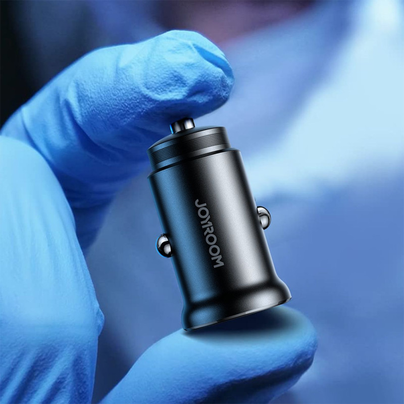Mini automobilinis įkroviklis 30W USB-A QC3.0 USB-C PD juodas