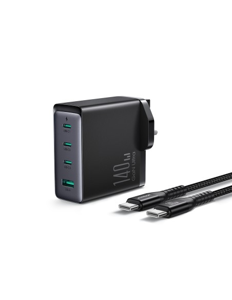 
GaN tinklo įkroviklis 140 W JK kištukas 3x USB-C USB-A + USB-C laidas 1,2 m
