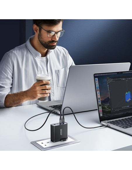 
GaN tinklo įkroviklis 140 W JK kištukas 3x USB-C USB-A + USB-C laidas 1,2 m
