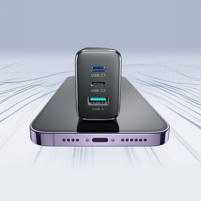 Greitas sieninis įkroviklis 2x USB-C USB-A 32W JK kištukas 32W juodas