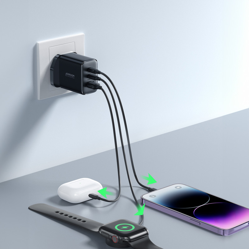 Greitas sieninis įkroviklis 2x USB-C USB-A 32W JK kištukas 32W juodas