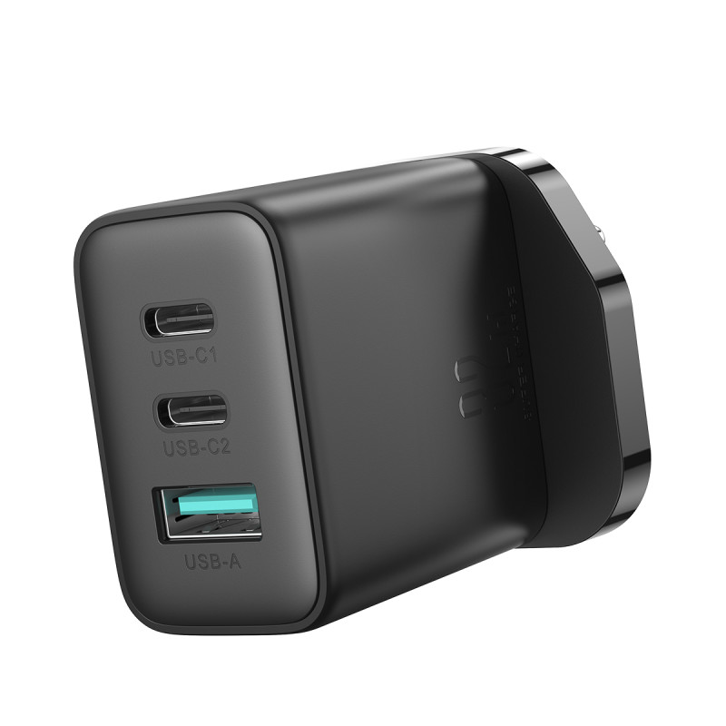 Greitas sieninis įkroviklis 2x USB-C USB-A 32W JK kištukas 32W juodas