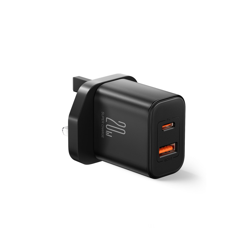 Tinklo įkroviklis, angliškas kištukas, JK FlashSeries USB-A USB-C 20W, juodas