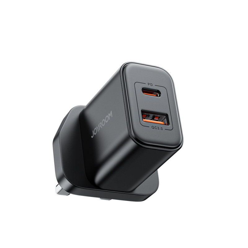 Tinklo įkroviklis, angliškas kištukas, JK FlashSeries USB-A USB-C 20W, juodas