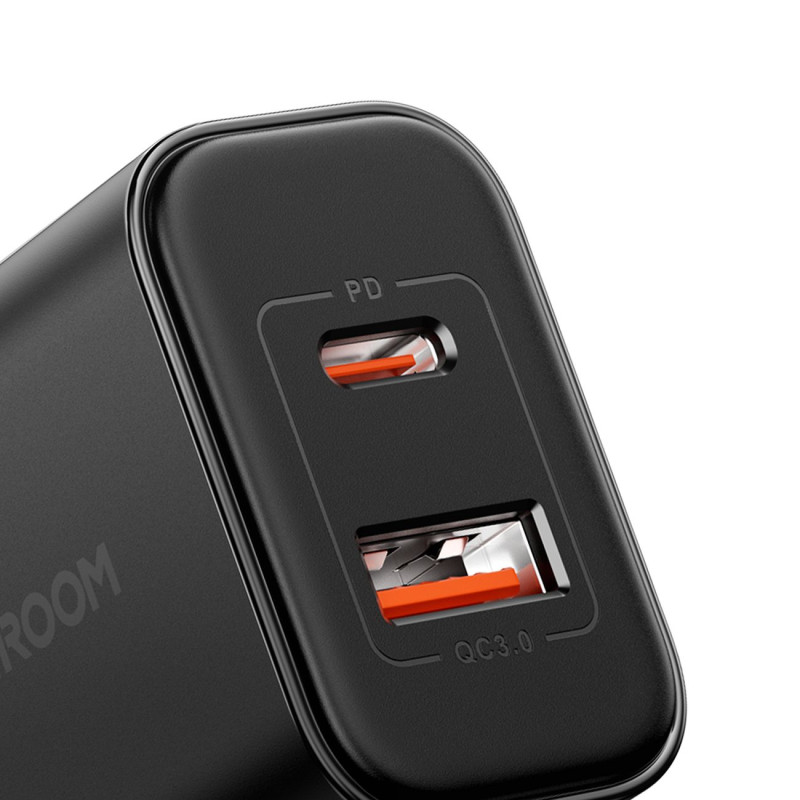 Tinklo įkroviklis, angliškas kištukas, JK FlashSeries USB-A USB-C 20W, juodas