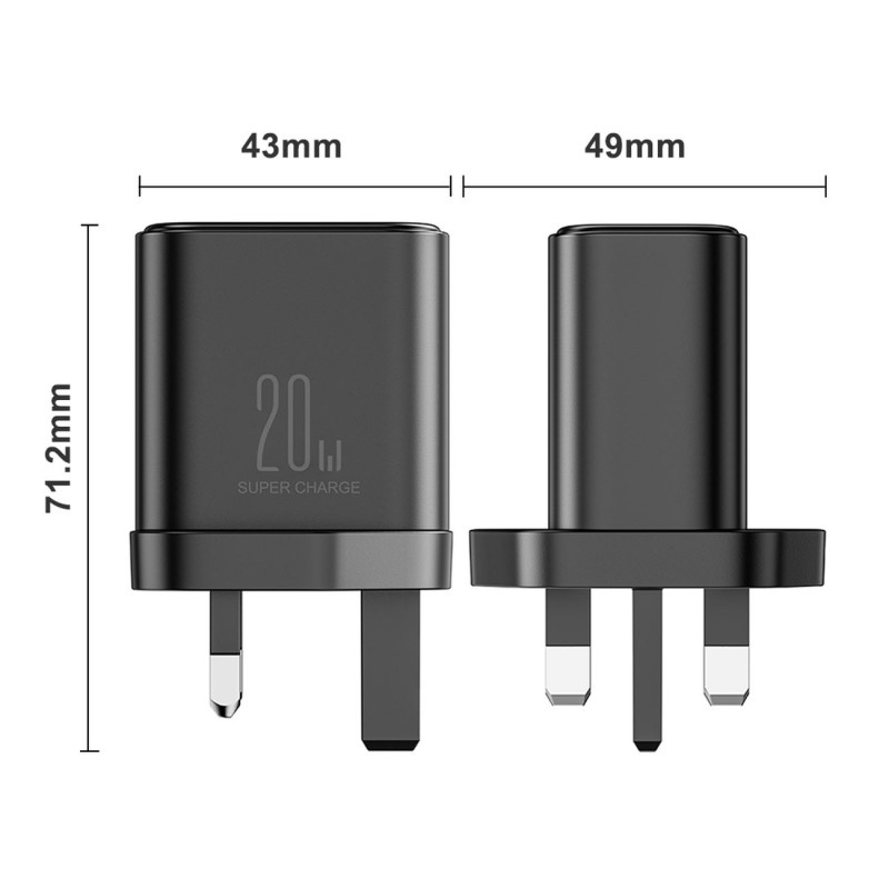 Tinklo įkroviklis, angliškas kištukas, JK FlashSeries USB-A USB-C 20W, juodas