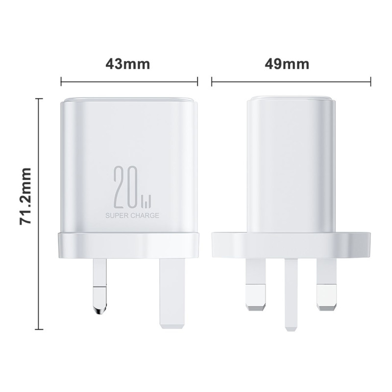 Maitinimo įkroviklis su anglišku kištuku JK FlashSeries USB-A USB-C 20W balta