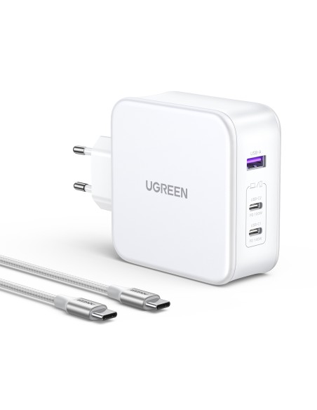 
GaN Nexode USB-A 2x USB-C 140W sieninis įkroviklis + USB-C laidas 1,5 m baltas
