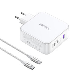 
GaN Nexode USB-A 2x USB-C 140W sieninis įkroviklis + USB-C laidas 1,5 m baltas
