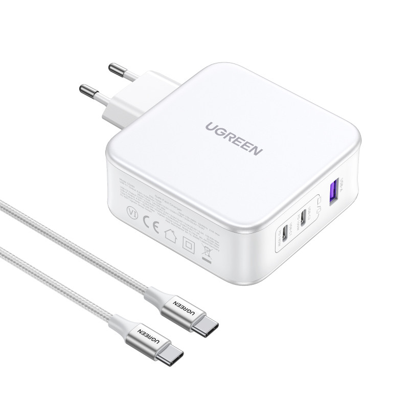 
GaN Nexode USB-A 2x USB-C 140W sieninis įkroviklis + USB-C laidas 1,5 m baltas
