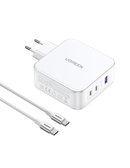 
GaN Nexode USB-A 2x USB-C 140W sieninis įkroviklis + USB-C laidas 1,5 m baltas
