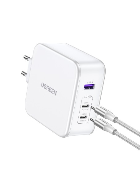 
GaN Nexode USB-A 2x USB-C 140W sieninis įkroviklis + USB-C laidas 1,5 m baltas
