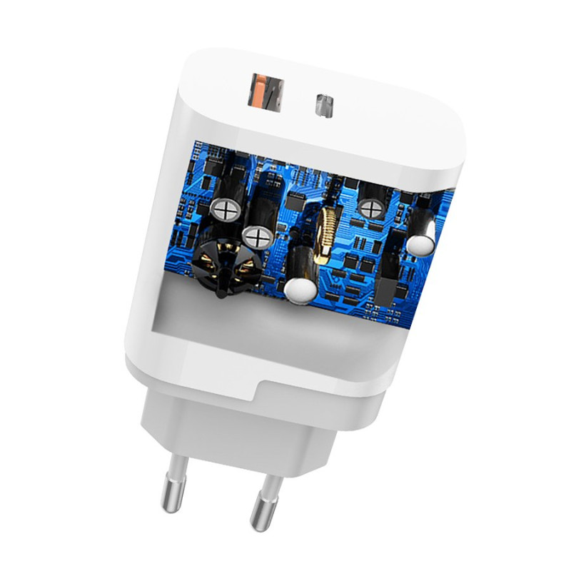 USB / USB-C PD QC 3.0 3A 22.5W baltas įkroviklis