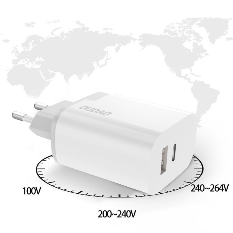 USB / USB-C PD QC 3.0 3A 22.5W baltas įkroviklis