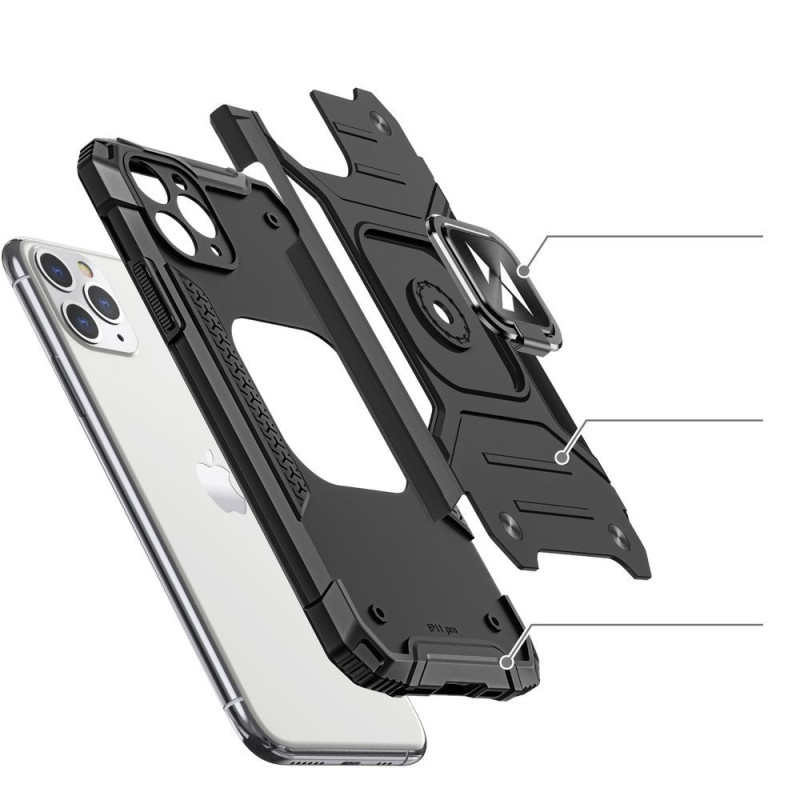 Šarvuotas hibridinis dėklas iPhone 11 Pro + Ring Armor magnetiniam laikikliui, rožinis