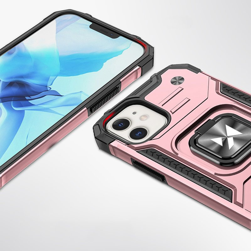 Šarvuotas hibridinis dėklas iPhone 12 Mini + Ring Armor magnetiniam laikikliui, rožinis