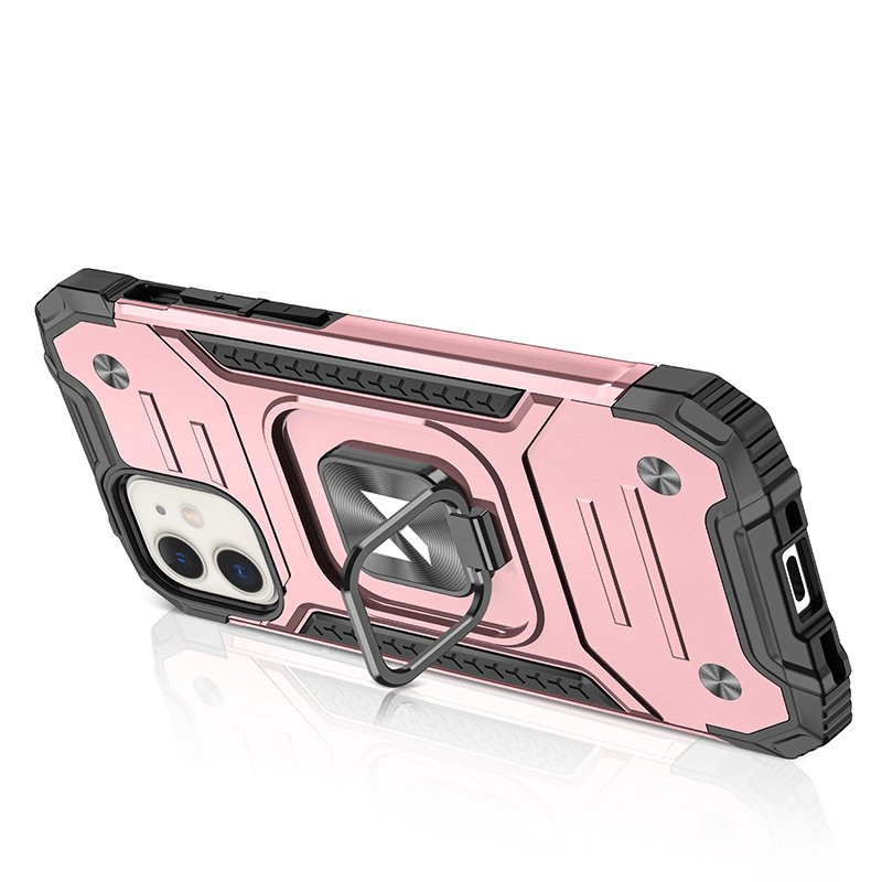 Šarvuotas hibridinis dėklas iPhone 12 Mini + Ring Armor magnetiniam laikikliui, rožinis