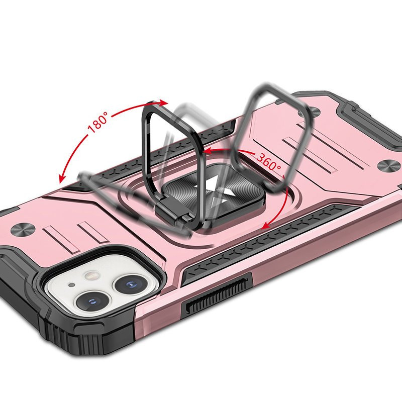 Šarvuotas hibridinis dėklas iPhone 12 Mini + Ring Armor magnetiniam laikikliui, rožinis