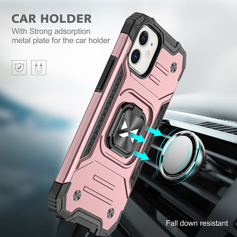 Šarvuotas hibridinis dėklas iPhone 12 Mini + Ring Armor magnetiniam laikikliui, rožinis