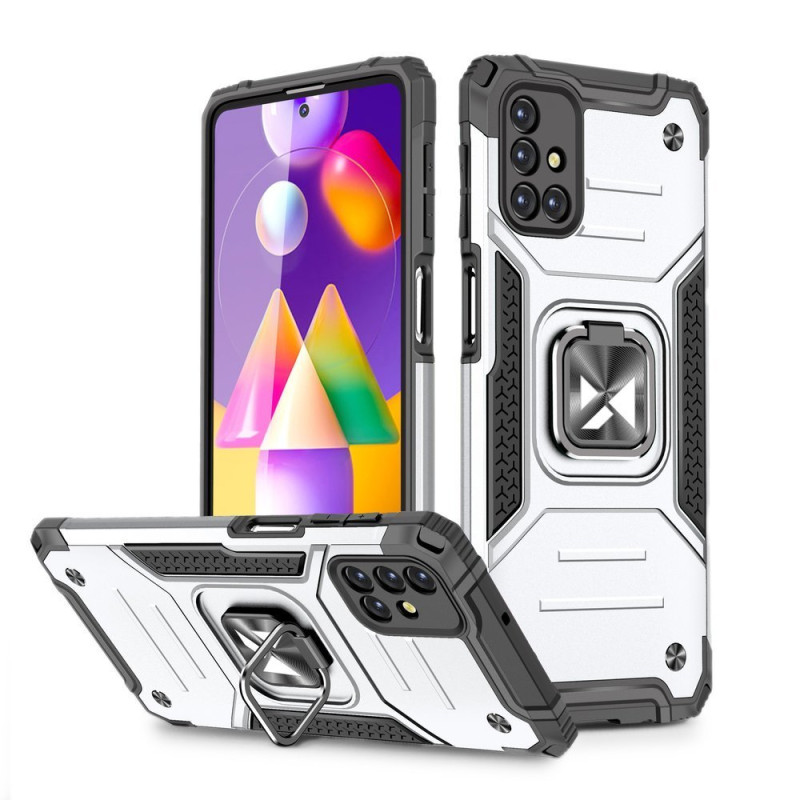 
Šarvuotas hibridinis dėklas Samsung Galaxy M31s + Ring Armor magnetinis laikiklis, sidabrinis
