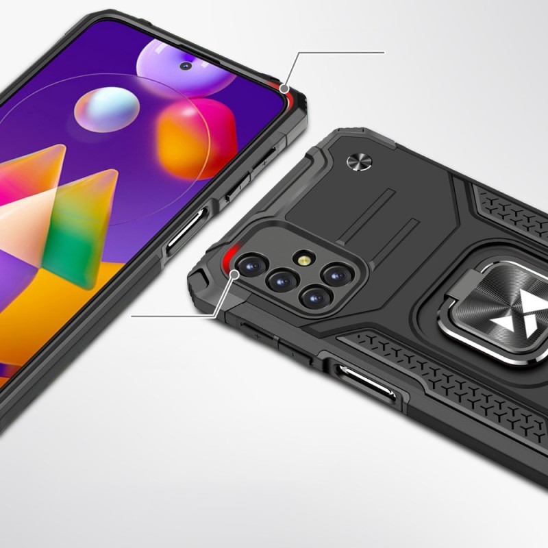 Šarvuotas hibridinis dėklas Samsung Galaxy M31s + Ring Armor magnetinis laikiklis, sidabrinis