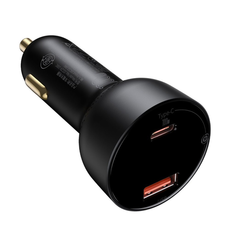 Greitas, galingas USB/ USB-C automobilinis įkroviklis PPS QC PD 100W, juodas
