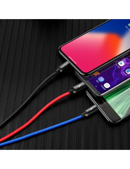 Patvarus kabelis 3in1 USB microUSB iPhone Lightning USB-C 3.5A 1.2M juodas