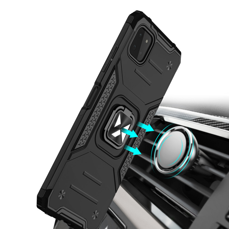 Šarvuotas dėklo dangtelis + magnetinis laikiklis Samsung Galaxy A22 4G Ring Armor juodas
