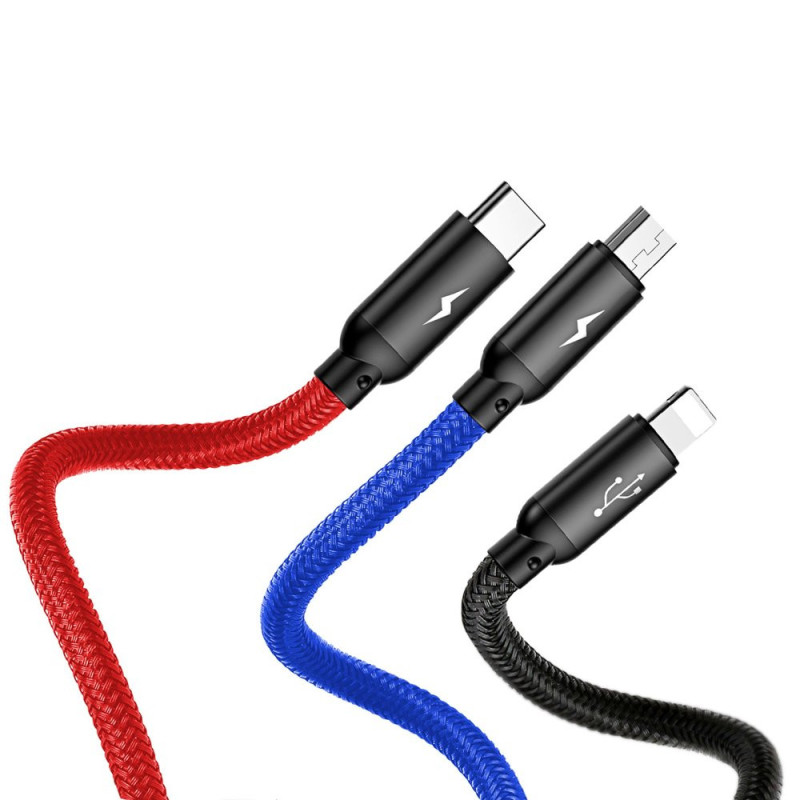 Patvarus kabelis 3in1 USB microUSB iPhone...