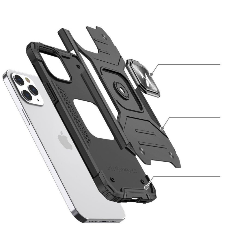 Šarvuotas korpuso dangtelis + magnetinis laikiklis iPhone 13 Ring Armor juodas