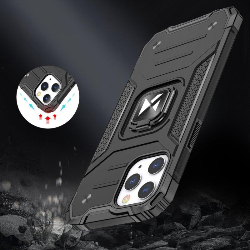 Šarvuotas korpuso dangtelis + magnetinis laikiklis iPhone 13 Ring Armor juodas