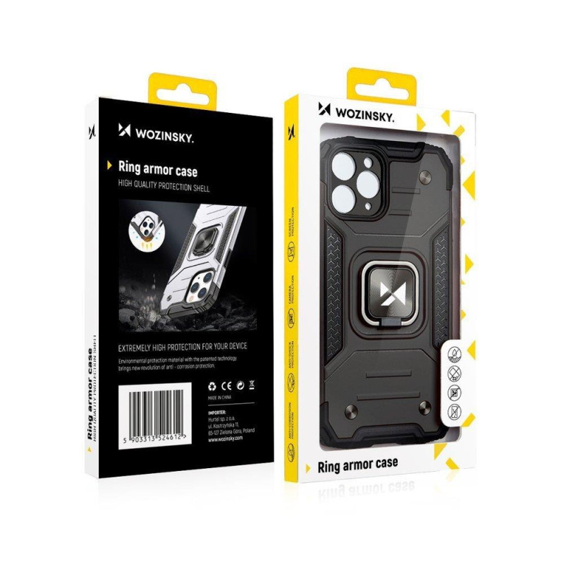 Šarvuotas korpuso dangtelis + magnetinis laikiklis iPhone 13 Ring Armor juodas