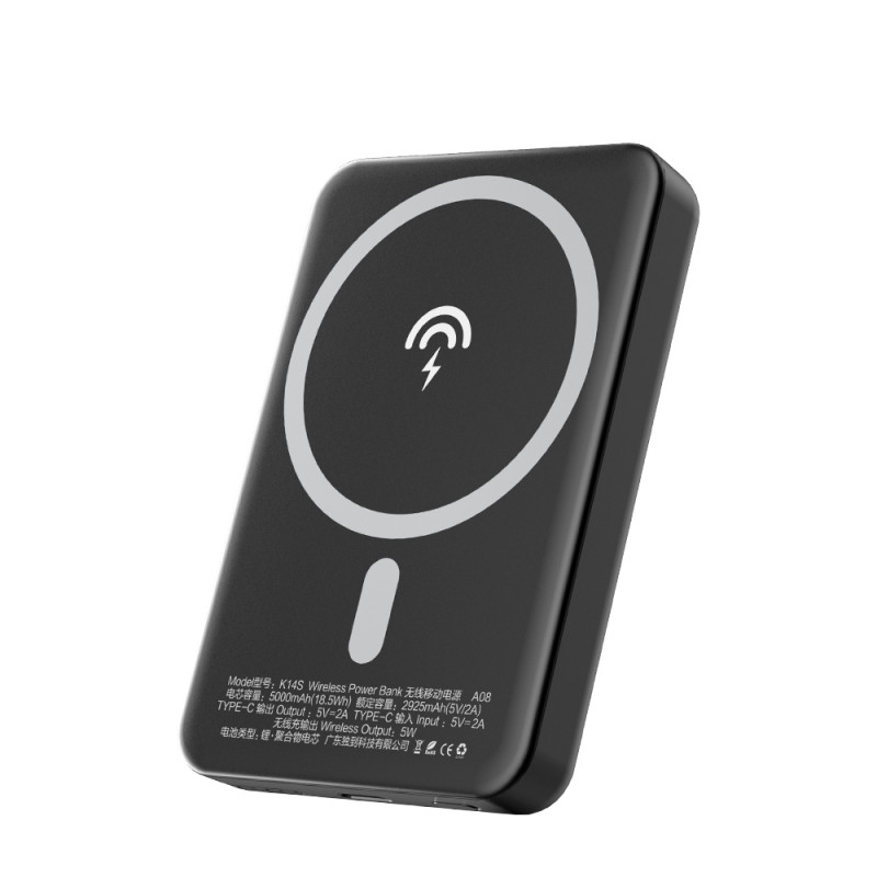 5000 mAh magnetinis maitinimo blokas su MagSafe indukciniu įkrovikliu, juodas