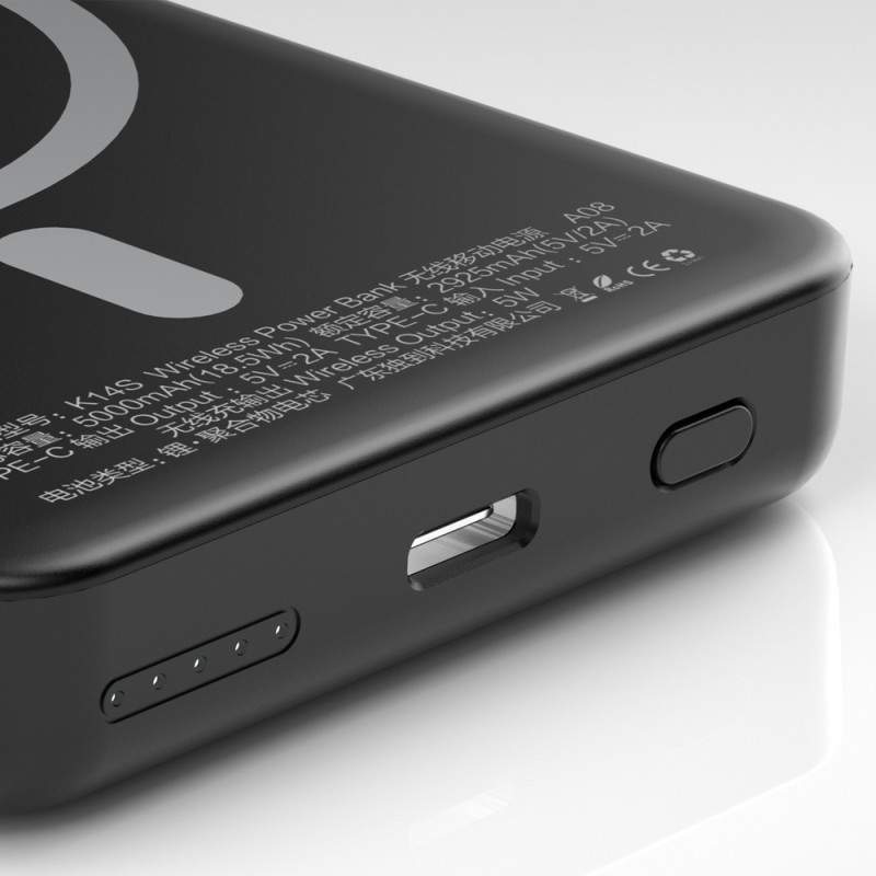 5000 mAh magnetinis maitinimo blokas su MagSafe indukciniu įkrovikliu, juodas