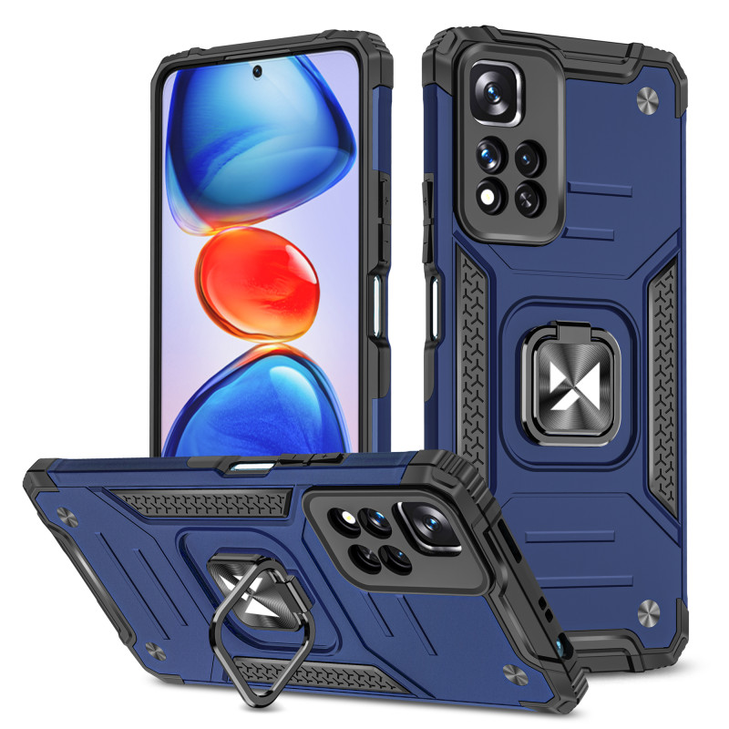 
Šarvuotas korpuso dangtelis + magnetinis laikiklis Xiaomi Redmi Note 11 Pro+ 5G Ring Armor mėlynas
