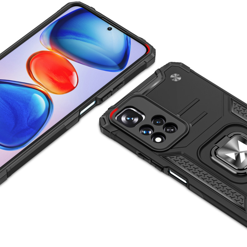 Šarvuotas korpuso dangtelis + magnetinis laikiklis Xiaomi Redmi Note 11 Pro+ 5G Ring Armor mėlynas