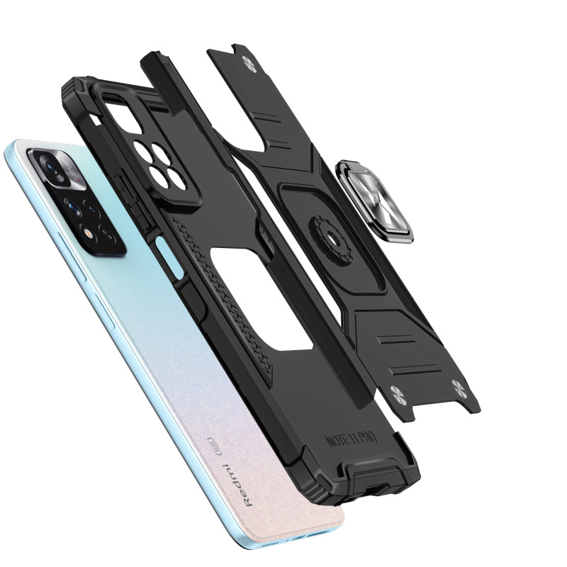 Šarvuotas korpuso dangtelis + magnetinis laikiklis Xiaomi Redmi Note 11 Pro+ 5G Ring Armor mėlynas