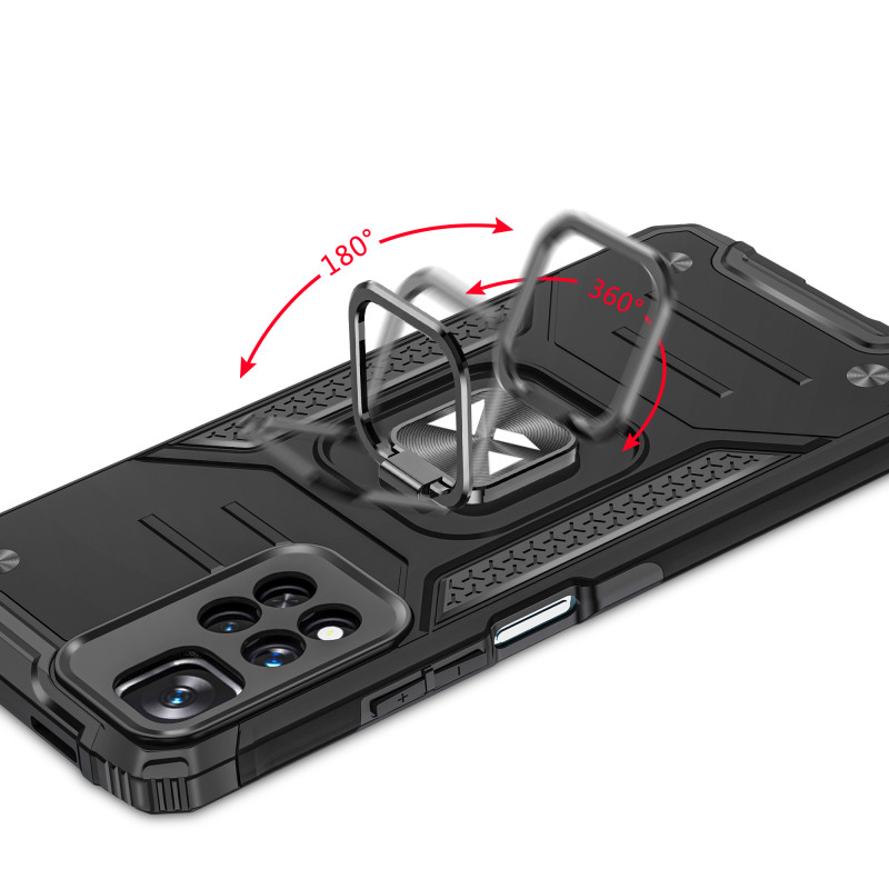 Šarvuotas korpuso dangtelis + magnetinis laikiklis Xiaomi Redmi Note 11 Pro+ 5G Ring Armor mėlynas