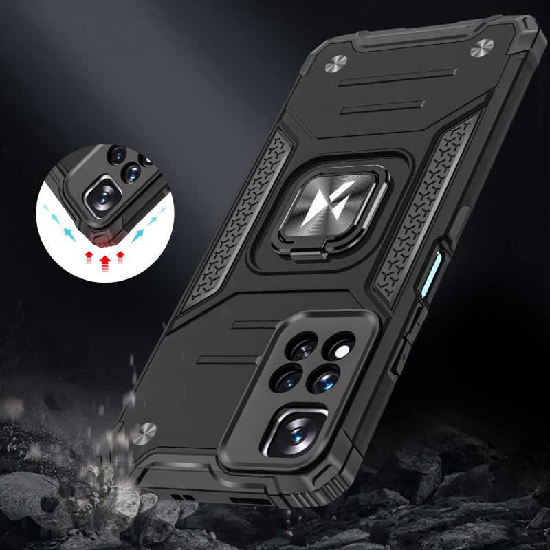 Šarvuotas korpuso dangtelis + magnetinis laikiklis Xiaomi Redmi Note 11 Pro+ 5G Ring Armor mėlynas