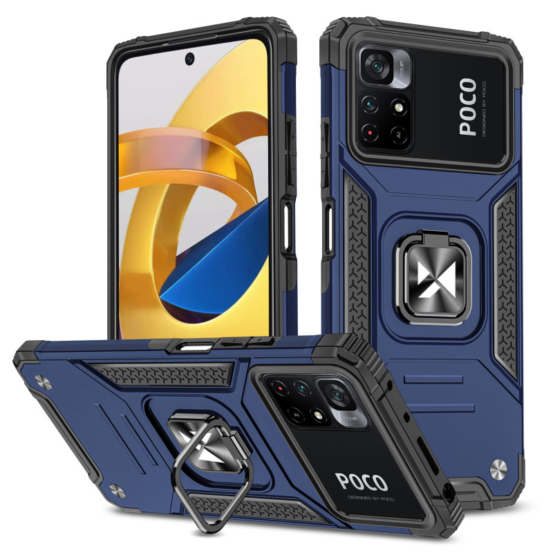 
Šarvuotas korpuso dangtelis + magnetinis laikiklis Mi Poco M4 Pro 5G / Redmi Note 11 5G Ring Armor mėlynas
