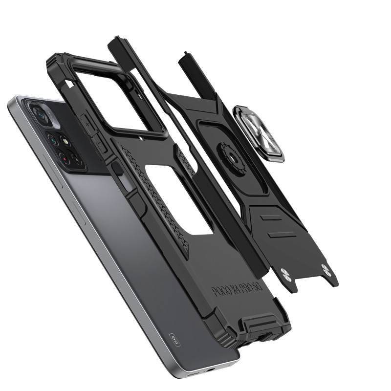 Šarvuotas korpuso dangtelis + magnetinis laikiklis Mi Poco M4 Pro 5G / Redmi Note 11 5G Ring Armor mėlynas